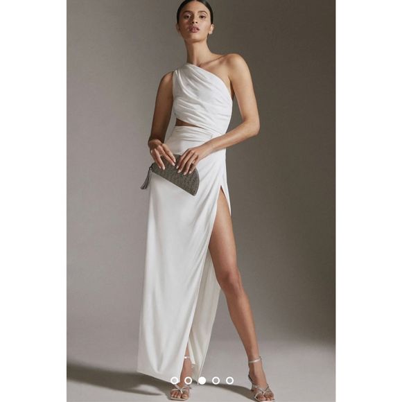 New Ronny Kobo  White Cutout One Shoulder Slit Maxi Dress Aido Dress Sz XL - Picture 1 of 9